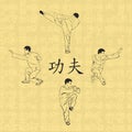 Four men are engaged in kung fu.