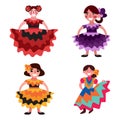 Four Mexican women dancers in traditional dresses vector illustration