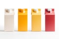 Four milk or juice colorful carton pack on a white background. Mock up Royalty Free Stock Photo