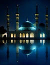 Four minaret mosque in the night