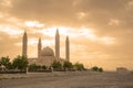 The four minarets and the dome of the new Mosque of Nizwa Royalty Free Stock Photo