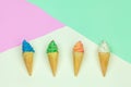 four mini model ice cream on colorful background.selective focus.