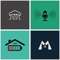 Four minimalist icons representing home technology and power Smart Home Installation Services Logo Royalty Free Stock Photo
