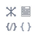 Four minimalistic line icons on a white background, representing digital and coding Royalty Free Stock Photo