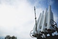 Four missiles against clear blue sky. Weapon are ready to war. Copyspace Royalty Free Stock Photo