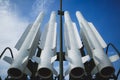 Four missiles against clear blue sky. Weapon are ready to war Royalty Free Stock Photo