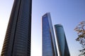 Four modern skyscrapers Cuatro Torres in business financial district of Madrid, Spain 2018-08-14