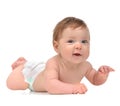 Four month Infant child baby girl in diaper lying happy smiling Royalty Free Stock Photo