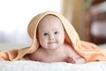 Four months baby girl lying wrapped towel after bathing Royalty Free Stock Photo