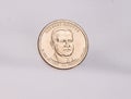 The four most commonly used American Coins. A quarter, dime, nickle, and penny isolated on a white background Royalty Free Stock Photo