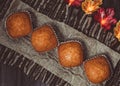 Four muffins on wood twigs Royalty Free Stock Photo