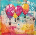 four multi-colored balloons on a multi-colored background