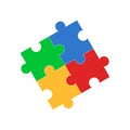 Four multi colored puzzle pieces. Isolated puzzle on a white background Royalty Free Stock Photo