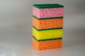 Four multi-colored washcloths.