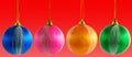 Four multicolored Christmas balls