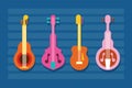 four musical guitars instruments