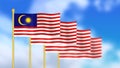 Four national flag of malaysia waving in wind focused on first flag