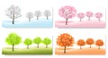 Four Nature Backgrounds with stylized trees representing different seasons. Royalty Free Stock Photo