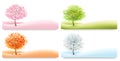 Four Backgrounds with stylized trees representing different seasons. Royalty Free Stock Photo