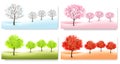 Four Nature Backgrounds with stylized trees representing different seasons. Royalty Free Stock Photo