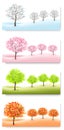 Four Nature Backgrounds with stylized trees representing different seasons Royalty Free Stock Photo