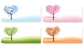 Four Nature Backgrounds with stylized trees representing different seasons. Vector