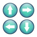 Four navigation arrows set. Direction pointer Vector symbols. Glossy blue button collection. UI interface control icons. Royalty Free Stock Photo