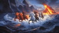 Four noble horses galloping through celestial blazes Royalty Free Stock Photo