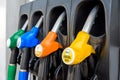 A four nozzle fuel pump at a gas station in France