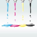 Four nozzles with CMYK colors Royalty Free Stock Photo