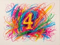 Four number in chaotic wax crayon drawing style Royalty Free Stock Photo