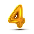 4 Four Number Vector. Golden Yellow Metal Letter Figure. Digit 4. Numeric Character. Alphabet Typography Design Element