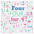 Four 4 number word cloud, word cloud use for banner, painting, motivation, web-page, website background, t-shirt & shirt