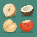 four nuts snacks icons