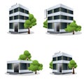 four office buildings with trees. Vector illustration decorative design Royalty Free Stock Photo