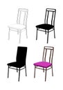 Four old-fashioned chairs. Silhouette and linear graphics. Vector illustration. Isolated on a white background