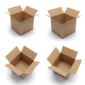 Four open cardboard boxes isolated on white background Royalty Free Stock Photo