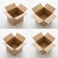 Four open cardboard boxes isolated on white background Royalty Free Stock Photo