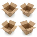 Four open cardboard boxes isolated on white background Royalty Free Stock Photo