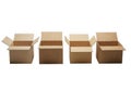 Four open cardboard boxes ready for packing or moving against a black background isolated on white background Royalty Free Stock Photo