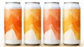 Four Orange Colored Beer Cans: Layered Landscapes And Geometric Precision Royalty Free Stock Photo