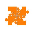 Four orange jigsaw puzzle pieces connected forming a square shape on white background illustrating teamwork and problem Royalty Free Stock Photo