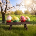 four painted easter eggs celebrating a Happy Easter Royalty Free Stock Photo