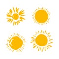 Four painted suns. Vector solar symbols set. Royalty Free Stock Photo