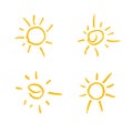 Four painted suns. Vector solar symbols set. Royalty Free Stock Photo