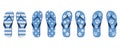 Four pair of different flip flops - blue white colors on transparent background Royalty Free Stock Photo