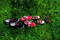 four pair of shoes representing family, growth, education and togetherness concept Royalty Free Stock Photo