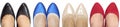 Four pairs of feet in shoes of different colors. Royalty Free Stock Photo