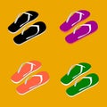 the four flip flops. black  purple  orange  green Royalty Free Stock Photo