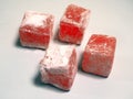Rose Coloured Turkish Delight Cubes on a White Plate Royalty Free Stock Photo